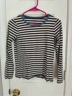 Madewell Black and White Striped Long Sleeve Tee with Blue Trim